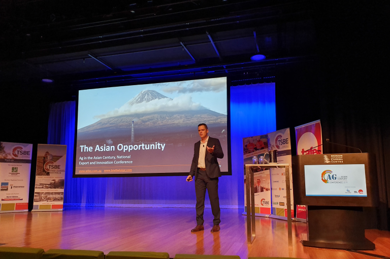 Brett delivering the keynote "Ag in the Asian Century Keynote" for TSBE, July 2019