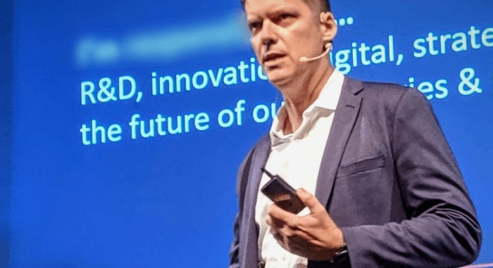 Futurist and thought leader, Brett Wiskar delivering an innovation keynote