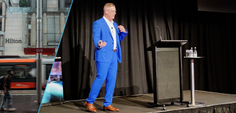 Brett Wiskar keynote speaker presenting to a conference audience in Sydney